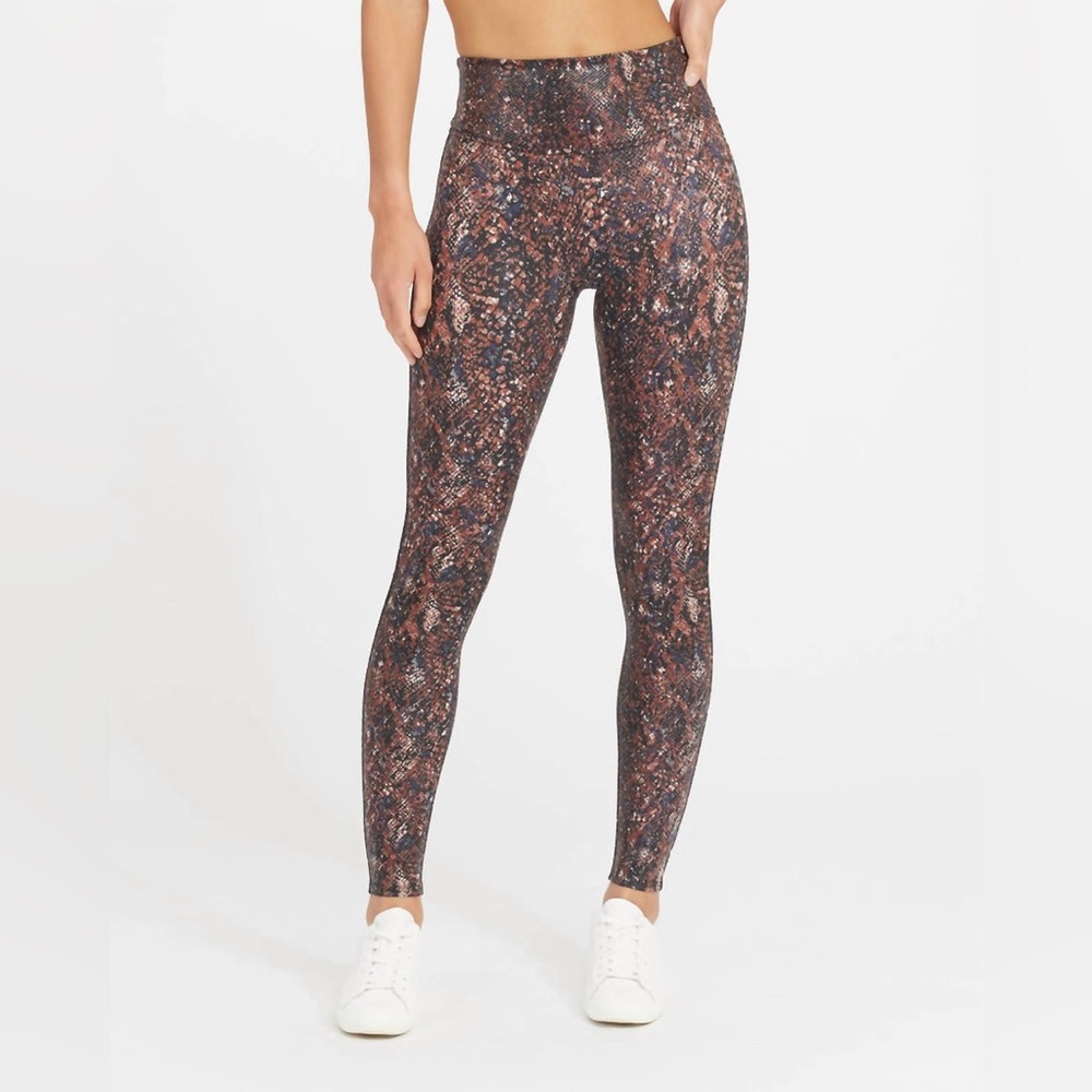 SPANX High-Waist Snake Print Leggings in Brown and Black